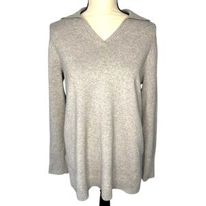 PURE JILL Oversized Pullover Sweater Petite Small Relaxed Fit Collar Gray